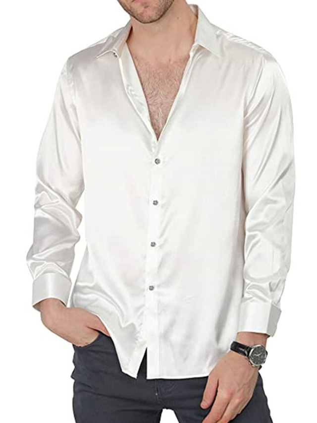  Men's Shirt Solid Color Turndown Party Daily Button-Down Long Sleeve Tops Casual Fashion Comfortable White Black Gray