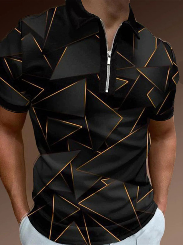  Męskie Koszulka polo Koszula golfowa Bluza polo Pęknięcie Wieczorne Suwak Czarny Granatowy Szary Druk 3D Ulica Codzienny Krótki rękaw Zamek 3D Odzież Moda Codzienny Oddychający Wygodny