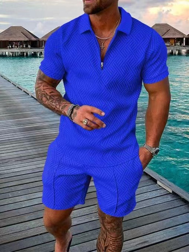 Men's Polo Shirt Zip Polo Going out golf shirts Turndown Quarter Zip Short Sleeve Sports Designer Letter main image 0