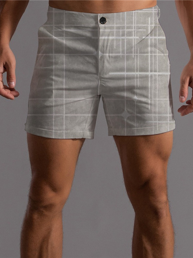  Hombre Pantalones cortos chinos Pantalón corto Impresión 3D Bolsillo Design Moda Casual Negocio Casual Diario Microelástico Comodidad Suave Plaid Enrejado Estampados Media cintura Impresión 3D Gris M
