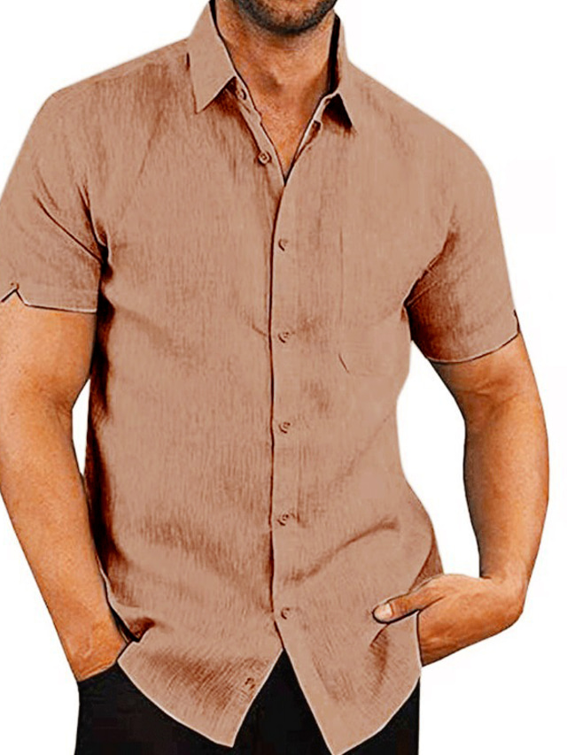  Hombre Camisa Color sólido Cuello Vuelto Calle Casual Abotonar Manga Corta Tops Casual Moda Transpirable Caqui / Verano / Primavera / Verano