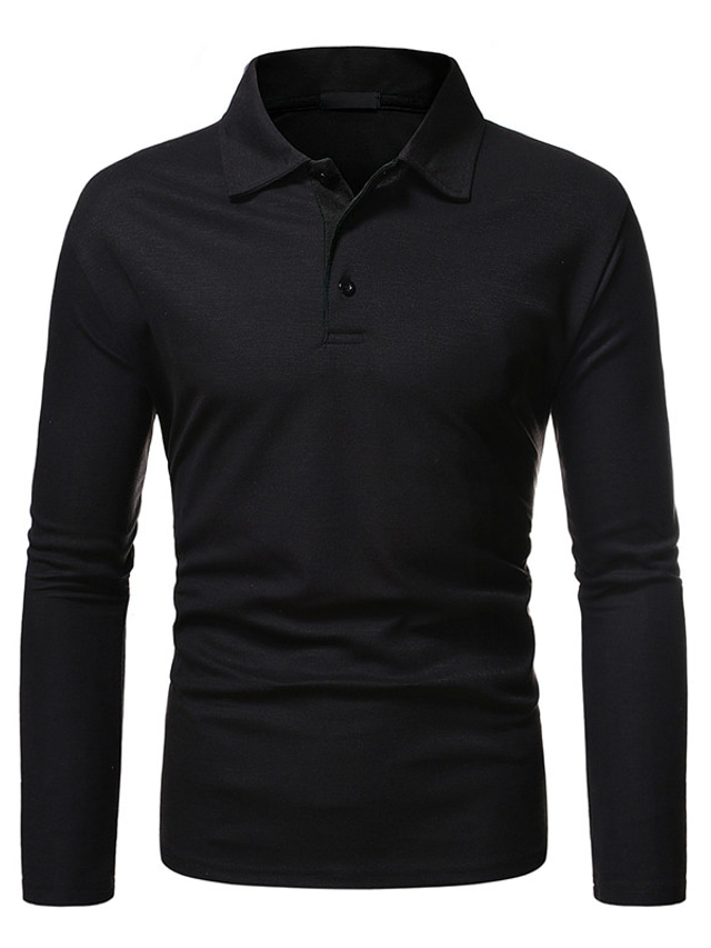  Men's Golf Shirt Solid Color Collar Street Daily Button-Down Long Sleeve Tops Simple Sportswear Casual Comfortable Black Dark Gray