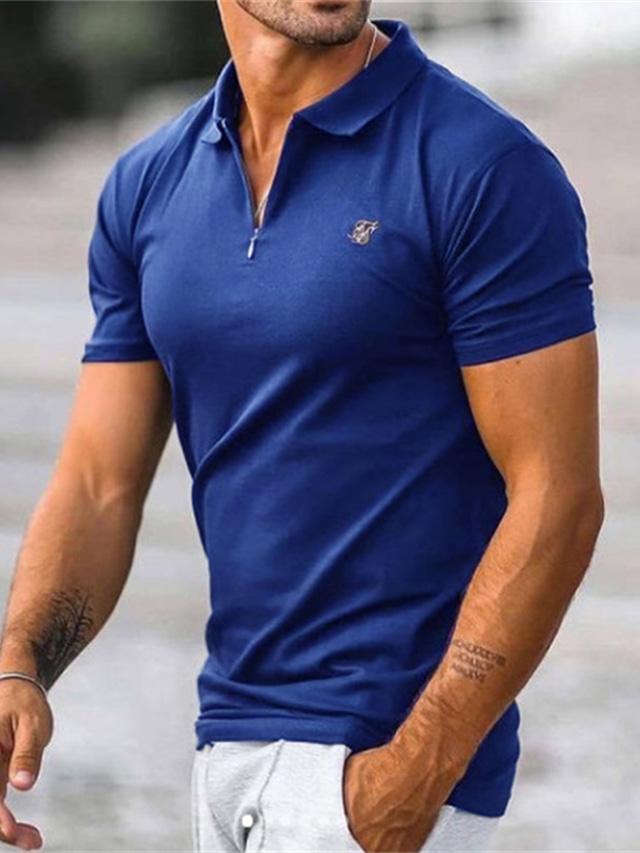  Men's Polo Shirt Golf Shirt Fashion Casual Comfortable Short Sleeve Purple Navy Blue khaki Gray Solid Color Turndown Street Casual Button-Down Clothing Clothes Fashion Casual Comfortable