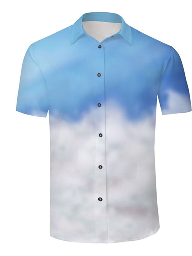  Herren Hemd Print Graphic Umlegekragen Strasse Täglich 3D Button-Down Kurzarm Oberteile Designer Casual Modisch Atmungsaktiv Blau / Weiß