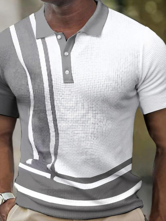  Herr POLO Shirt Stickad Polo Golftröja Randig Nedvikt Vitgrå Tryck Gata Dagligen Kortärmad Button-Down Kläder Mode Ledigt Bekväm