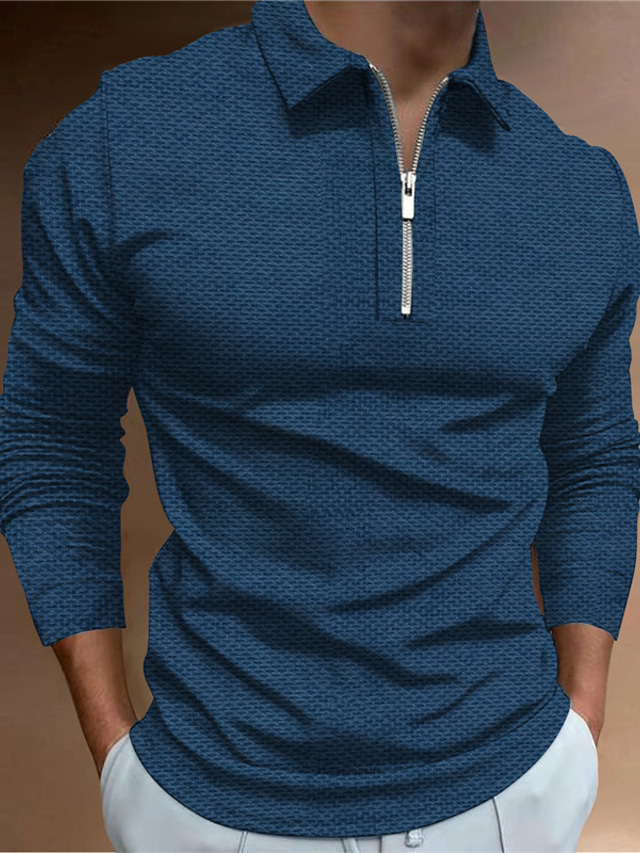  Men's Collar Polo Shirt Golf Shirt Geometry Turndown Green Blue Yellow Dark Gray Red 3D Print Outdoor Street Long Sleeve Zipper Print Clothing Apparel Fashion Designer Casual Breathable