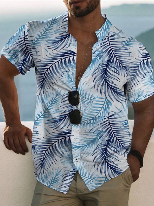  Pánské Košile Letní košile Grafická košile Aloha košile Lístky Stojáček Žlutá Vodní modrá Trávová zelená 3D tisk Venkovní Ležérní Krátký rukáv Tlačítko dolů Tisk Oblečení Módní Designové Na běžn