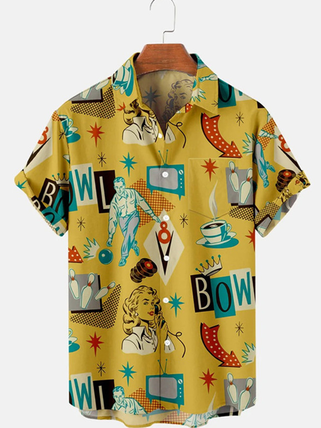 Chemise Bowling Homme Imprimée Guitare - Style Rockabilly Hawaïenne Décontractée