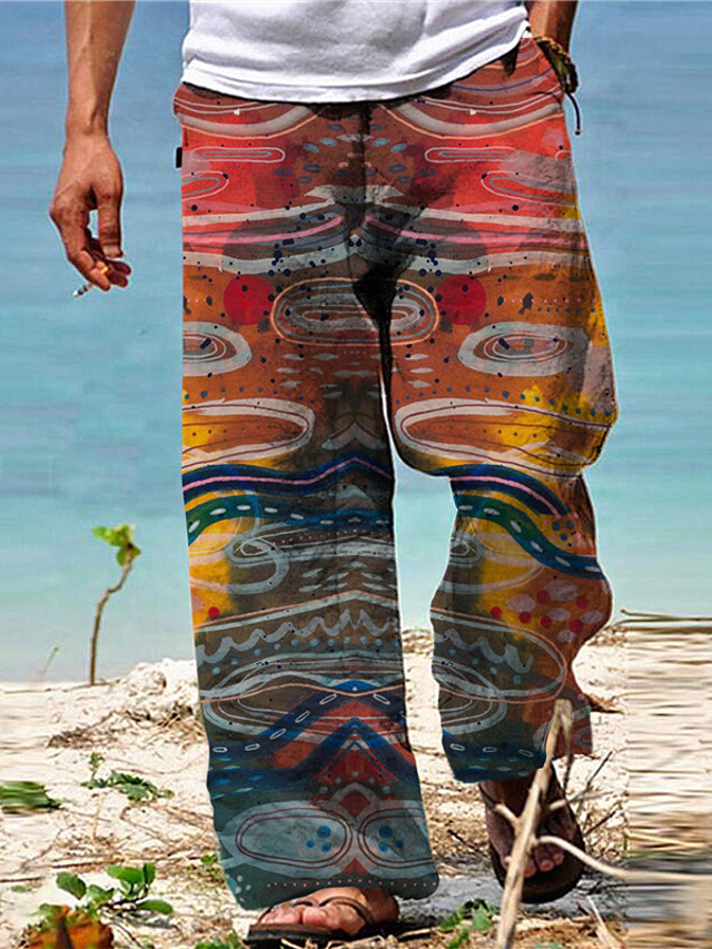  Bărbați Designer Stil Clasic Drept Pantaloni Imprimare 3D Cordon Buzunar Pantaloni Casual Zilnic Imprimeu Grafic Confort Respirabil Talie medie Roșu-aprins S M L XL XXL / Primăvară / Vară