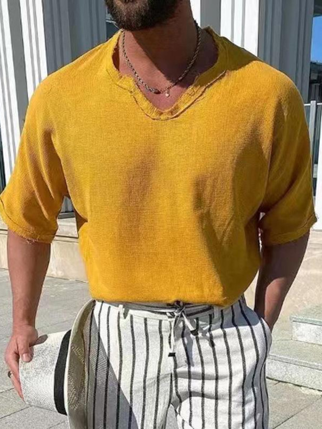  Camisa casual para hombre top color sólido media manga ropa de calle diaria vacaciones playa vacaciones verano camisa cómoda luz suave