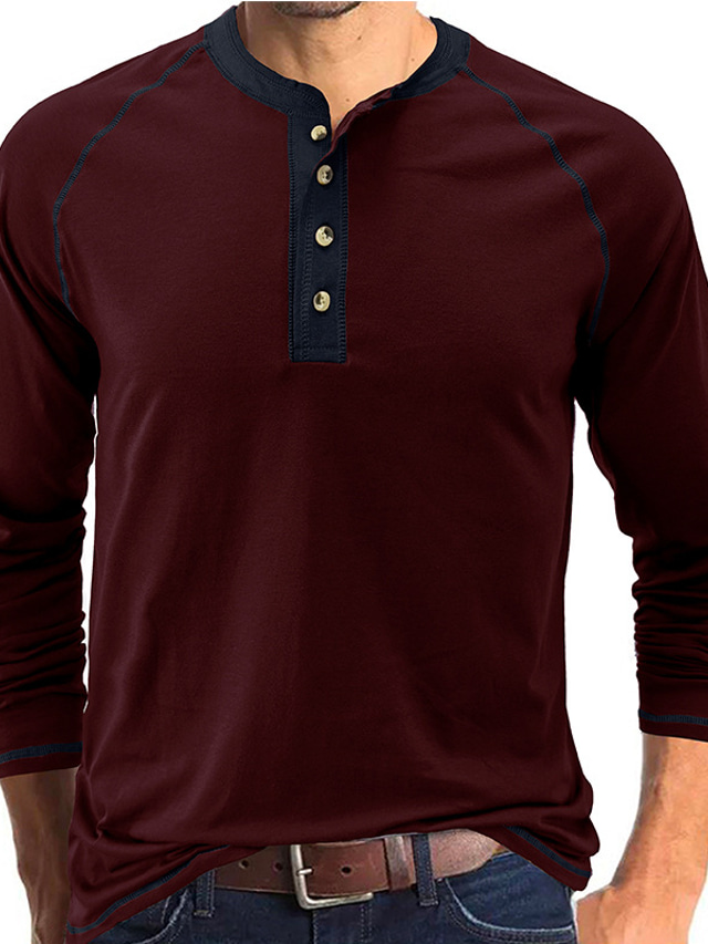  Men's T shirt Tee Basic Daily Long Sleeve Wine Red Green Black Gray Royal Blue Dark Gray Plain Color Block Round Neck Daily Color Block Clothing Clothes Basic Daily
