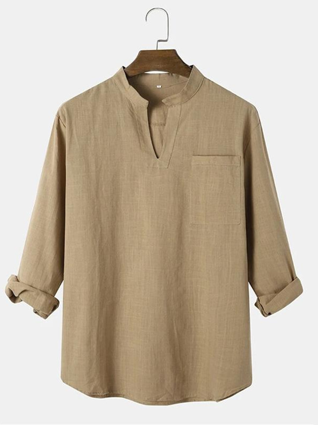  Camisa Amazon transfronteriza para hombre 2022 nueva moda color sólido suelta manga larga top algodón y camisa de lino punto