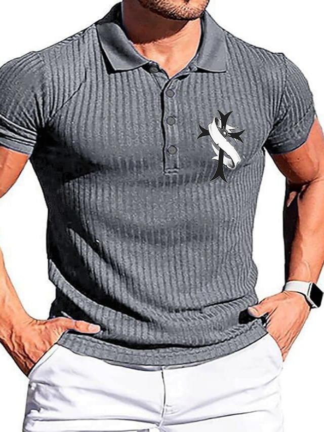  Men's Polo Shirt Knit Polo Sweater Outdoor Work Turndown Button Short Sleeve Casual Slim Fit Solid Color Cross Button Front Summer Spring Fall Regular Fit Black White Wine Navy Blue Khaki Light Grey