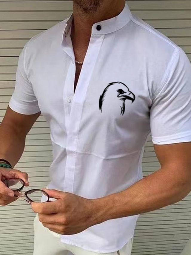  Men's Shirt  Solid Color Bird Standing Collar Street Casual Button-Down Print Half Sleeve Tops Designer Casual Fashion Breathable A B White / Summer / Spring / Summer