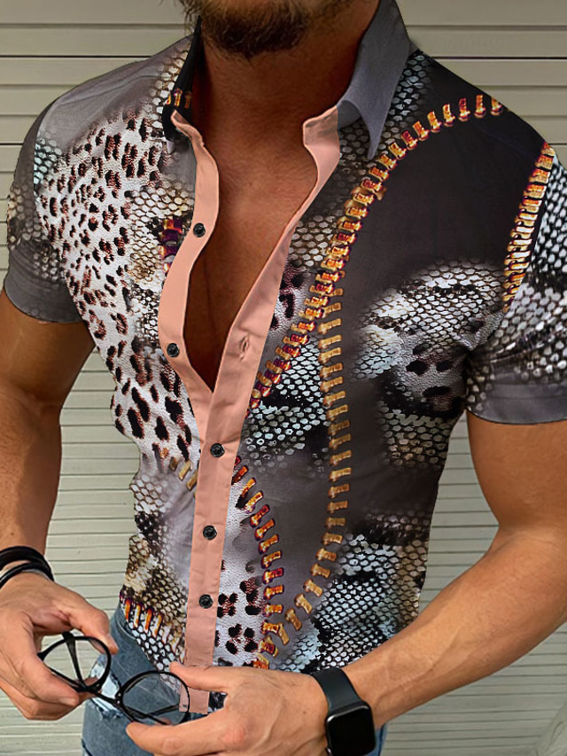 Leopard Homme Chemise Homme Print Graphic Léopard Col rabattu Bouton bas Imprimer ...