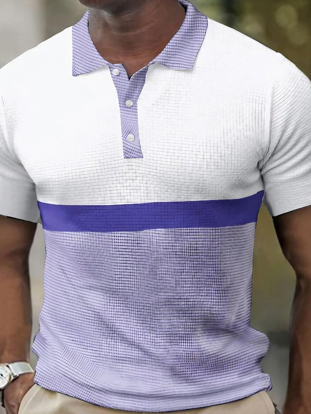  Men's Polo Shirt Knit Polo Sweater Golf Shirt Quarter Zip Polo Color Block Turndown White Print Street Daily Short Sleeve Button-Down Clothing Apparel Fashion Casual Comfortable