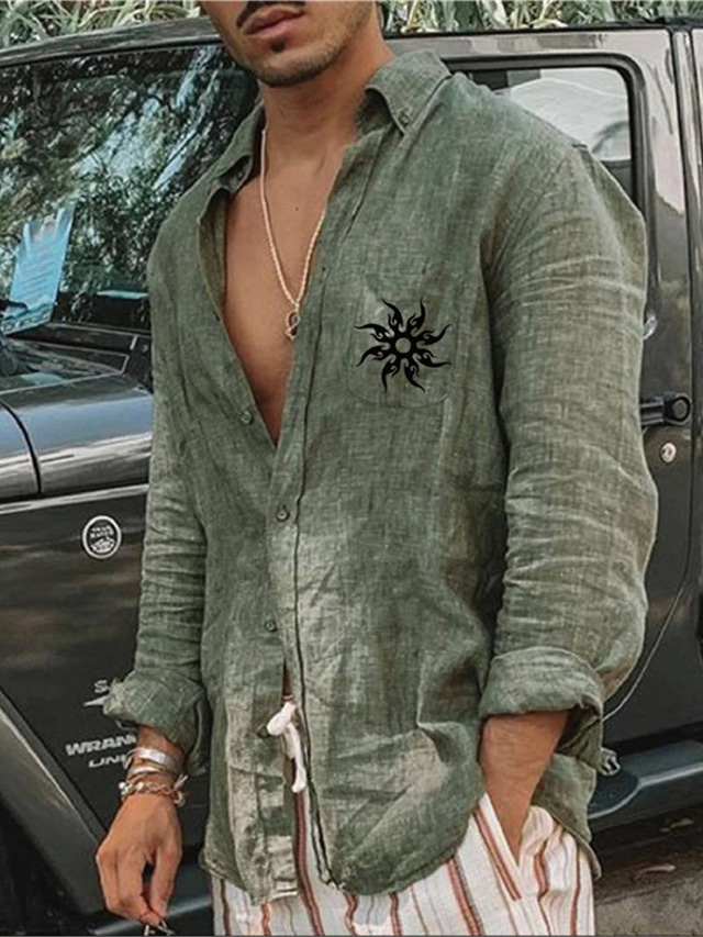  Men's Shirt Hot Stamping Graphic Patterned Turndown Street Casual Button-Down Print Long Sleeve Tops Designer Casual Fashion Big and Tall Green White / Summer / Spring / Summer