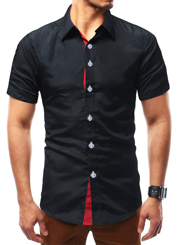  Men's Shirt Summer Shirt Solid Color Turndown Black and Red Black / White White Navy Blue Blue Plus Size Casual Short Sleeve Color Block Clothing Apparel Color Block Casual Classic