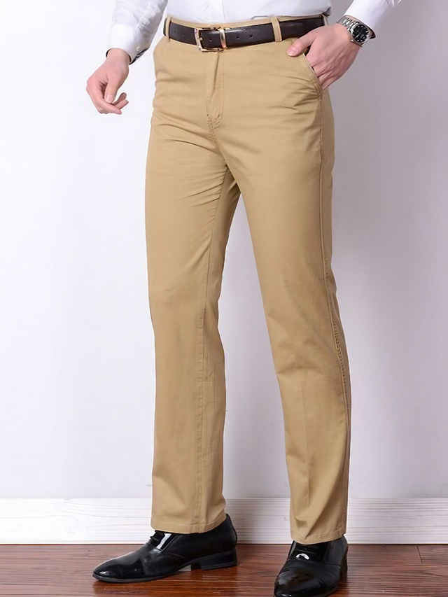  男性用 スーツ パンツ ズボン パンツ クラシック 純色 平織り 履き心地よい ソフト 全長 フォーマル ビジネス スタイリッシュ フォーマル ターメリック ブラック ハイウエスト 伸縮性あり