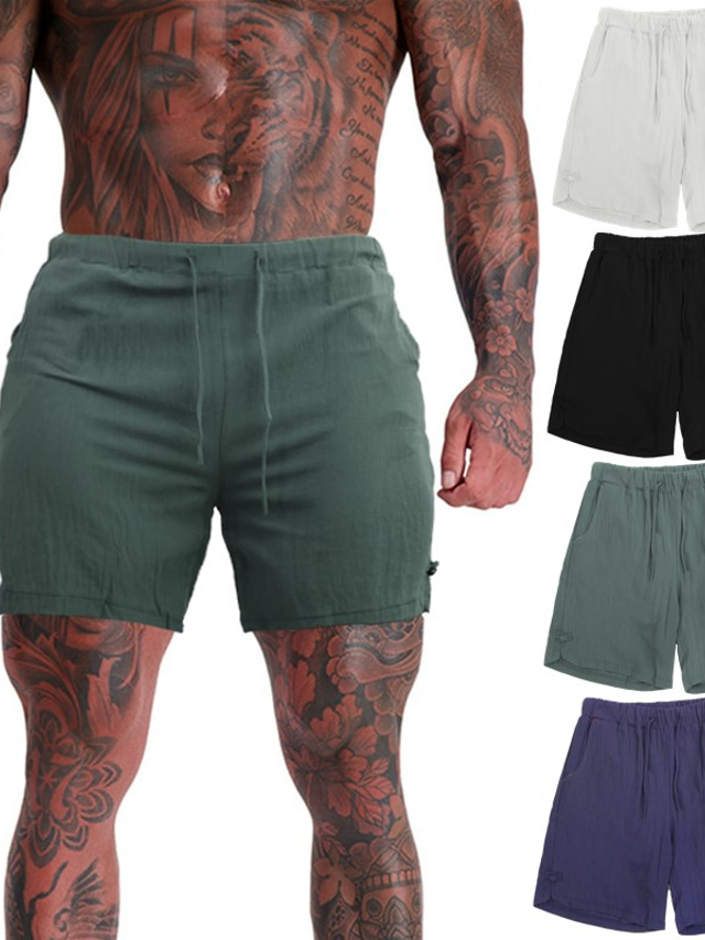  Men's Shorts Beach Shorts Split Drawstring Pocket Simple Shorts Casual Holiday Micro-elastic Comfort Breathable Moisture Wicking Solid Color Mid Waist Gray Green White Black M L XL