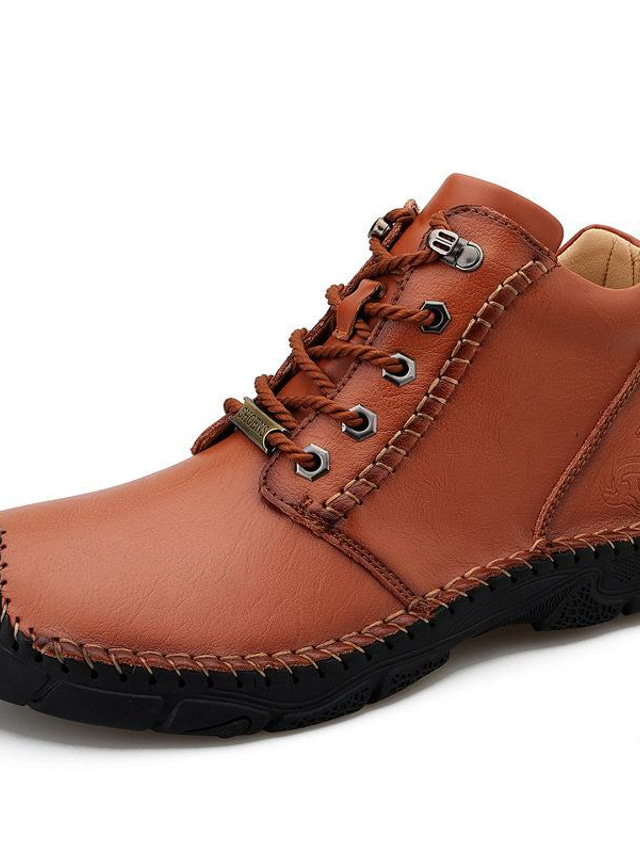  Men's Boots Casual British Daily Outdoor Cowhide Dark Red Black Brown Fall Winter Spring