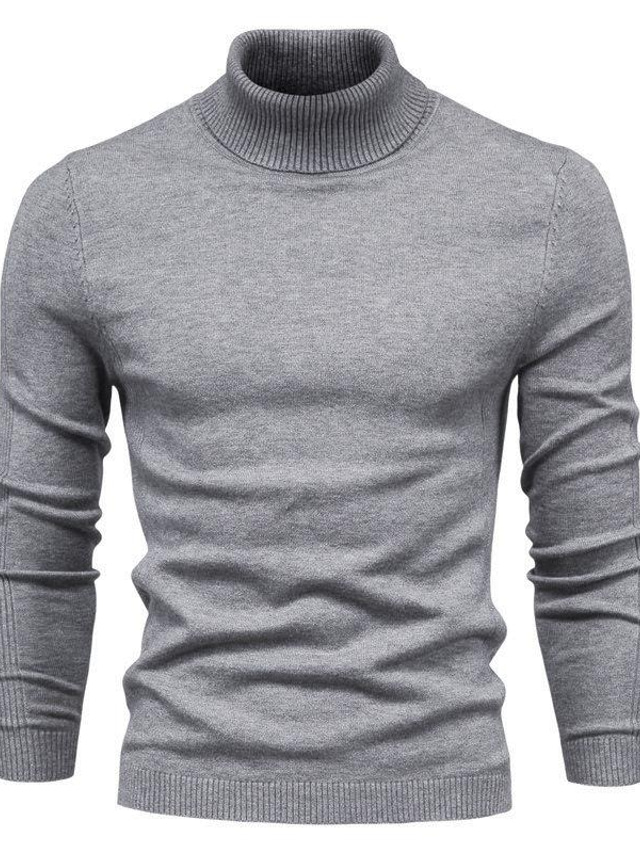  Men's Pullover Sweater Jumper Ribbed Knit Cropped Knitted Solid Color Turtleneck Stylish Basic Daily Holiday Fall Winter Black Blue M L XL / Long Sleeve