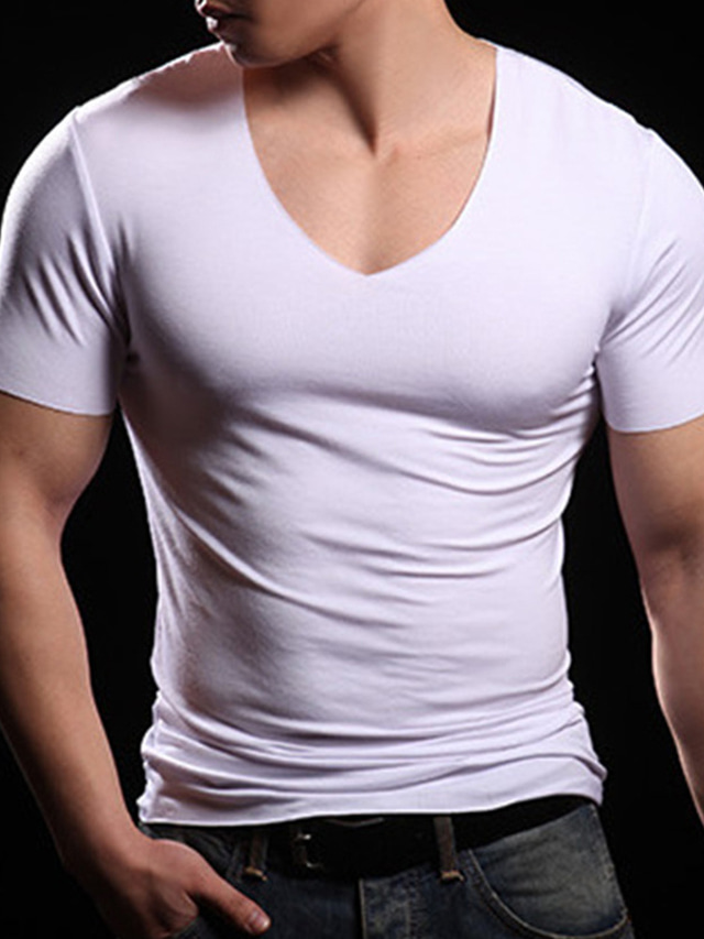 Men's T shirt Tee Plain V Neck Street Holiday Short Sleeve Clothing Apparel Fashion Designer Casual Comfortable