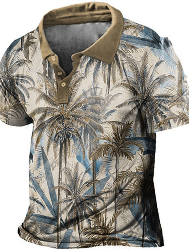  Herr POLO Shirt Golftröja Träd Nedvikt Ljusbrun 3D-tryck Gata Dagligen Kortärmad 3D Button-Down Kläder Mode Ledigt Bekväm / Strand
