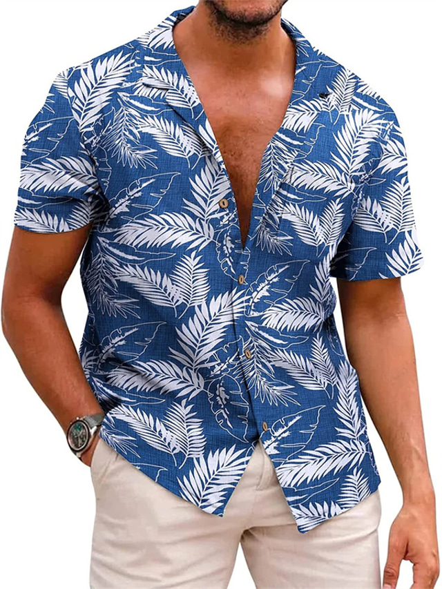  Homens Camisa Social camisa de verão Gráfico Plantas Aberto para a Lateral Rosa Claro Preto Verde Claro Azul Estampado Rua Diário Manga Curta 3D Botão para baixo Roupa Moda Designer Casual Respirável