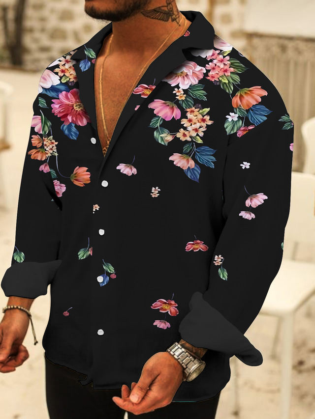  Men's Shirt Graphic Floral Turndown Black Pink Green Gray Print Outdoor Casual Long Sleeve Button-Down Print Clothing Apparel Fashion Designer Casual Comfortable