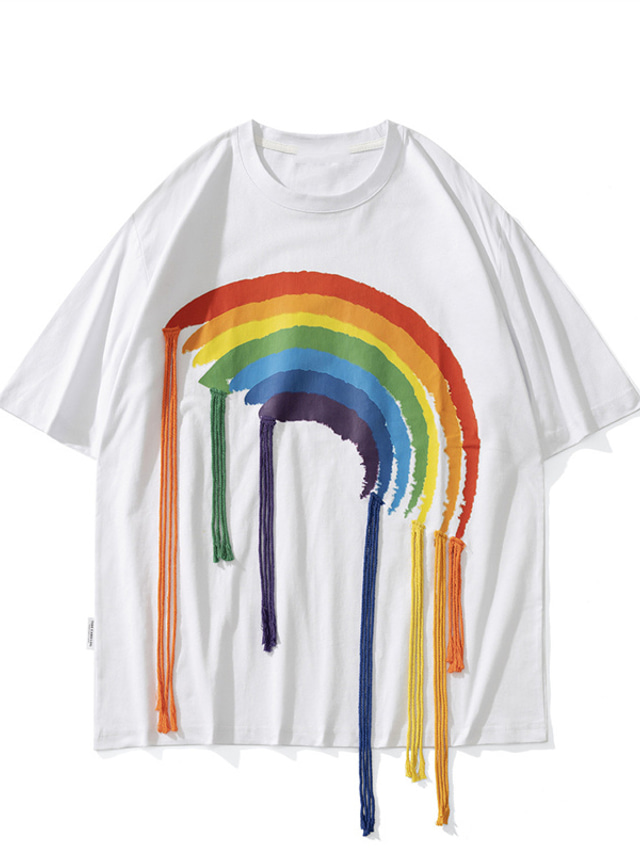  Men's T shirt Tee Hot Stamping Rainbow Graphic Patterned Crew Neck Casual Daily Print Short Sleeve Tops Lightweight Fashion Big and Tall Sports White Black / Summer / Summer