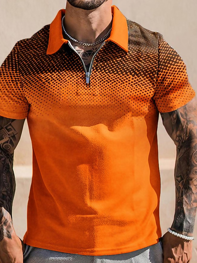  Herr POLO Shirt Golftröja Lutning Nedvikt Gul Rubinrött Blå Orange Grön 3D-tryck Gata Dagligen Kortärmad Dragkedja 3D Kläder Mode Ledigt Andningsfunktion Bekväm