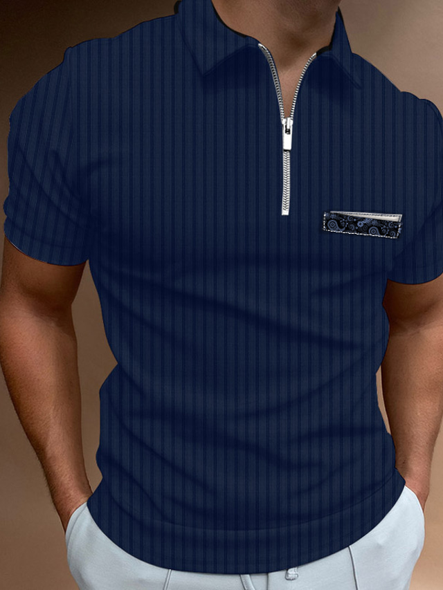  Men's Collar Polo Shirt Golf Shirt Floral Turndown Blue Navy Blue White Black 3D Print Casual Daily Short Sleeve Zipper Print Clothing Apparel Fashion Designer Casual Breathable / Sports