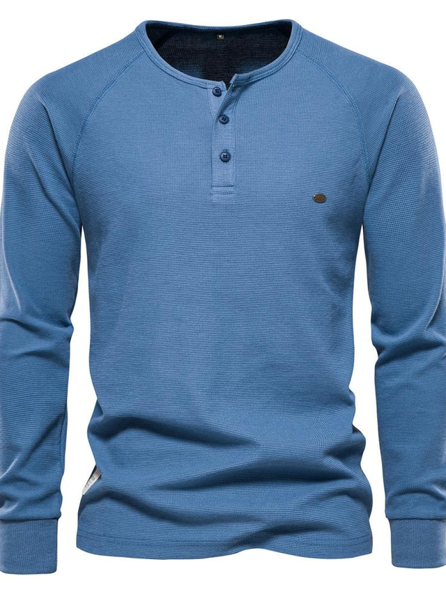  Men's Henley Shirt Pullover Sweatshirt Denim Blue Green khaki Orange Brown Long Sleeve Clothing Apparel Cotton Essential Waffle / Winter / Sweater