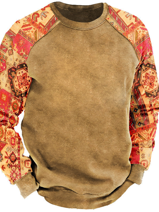  Men's Sweatshirt Pullover Graphic Patterned Color Block Print Casual Daily Sports 3D Print Basic Streetwear Hoodies Sweatshirts  Brown