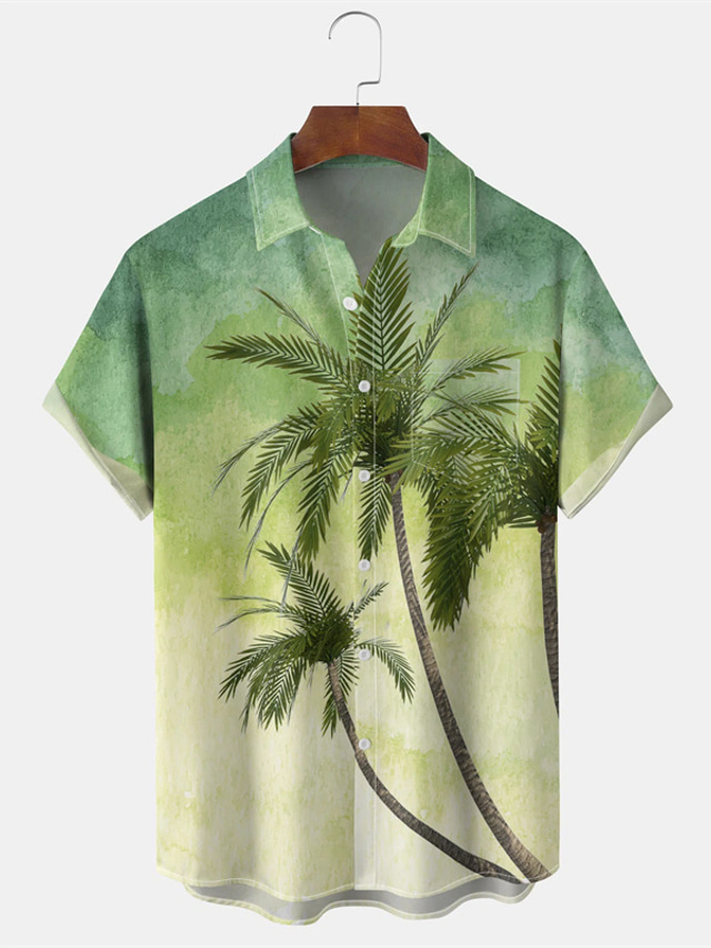 Homens Camisa Social Estampado Árvore Aberto para a Lateral Rua Diário Botão para baixo Imprimir Manga Curta Blusas Casual Moda Respirável Confortável Verde Claro / Praia