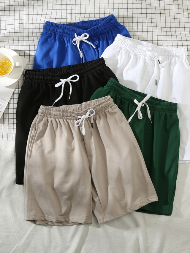  Men's Active Shorts Drawstring Elastic Waist Classic Style Fashion Streetwear Sports Outdoor Casual Daily Micro-elastic Comfort Breathable Soft Solid Color Mid Waist Green White Black M L XL
