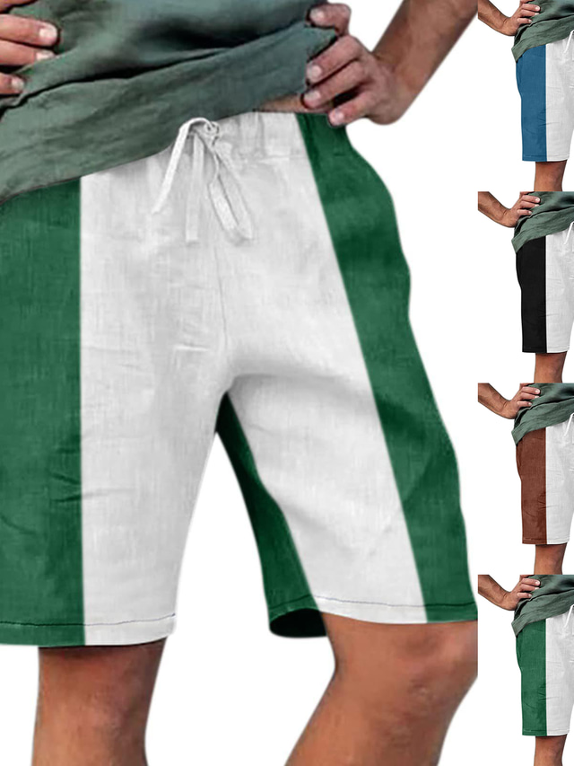  Hombre Casual Pantalones cortos de playa Correa Cintura elástica Longitud de la rodilla Pantalones Diario Ropa de calle Rígido Bloque de color Mezcla de Algodón Transpirable Suave Media cintura Verde