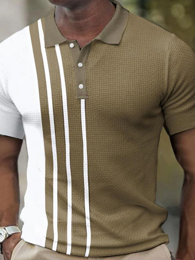  Men's Collar Polo Shirt Knit Polo Sweater Golf Shirt Quarter Zip Polo Striped Turndown Army Green Print Street Daily Short Sleeve Button-Down Clothing Apparel Fashion Casual Comfortable