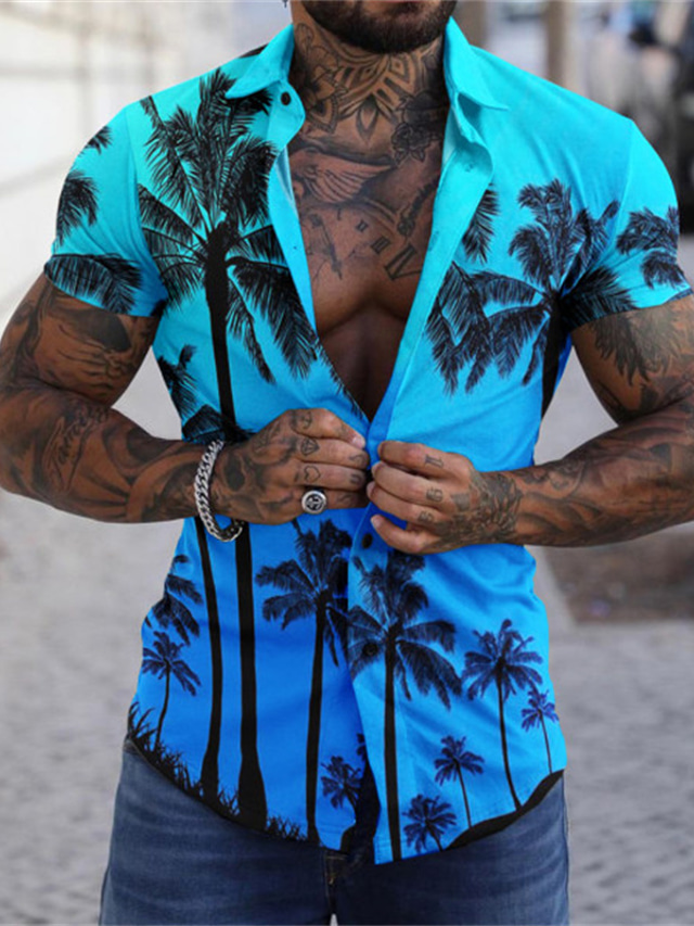  Hombre Camisa Camisa gráfica camisa hawaiana Graphic Árbol Cuello Vuelto Mar azul Amarillo Morado Verde Trébol Impresión 3D Calle Diario Manga Corta 3D Abotonar Ropa Moda Design Casual Transpirable