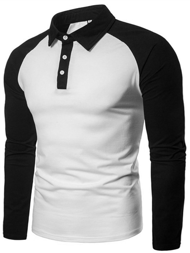  男性用 ポロシャツ ゴルフシャツ カラーブロック 折襟 ブラック / ホワイト ストリート 日常 長袖 パッチワーク ボタンダウン 衣類 ファッション カジュアル 快適 大きくて背が高い