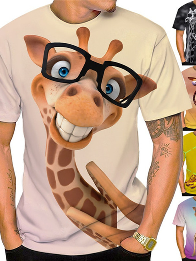  Homme Unisexe T shirt Tee Animal Girafe Imprimés Photos Col Ras du Cou Violet Jaune Kaki Orange Gris 3D effet Extérieur Plein Air Manches Courtes Imprimer Vêtement Tenue Sportif Design Casual Grand