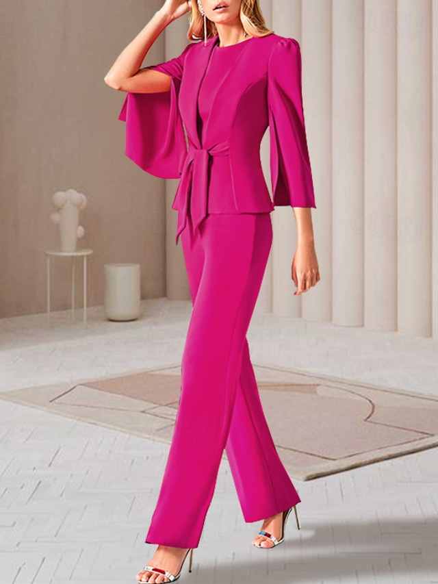FANCYINN Combinaison 2 Pièces Femme - Chemise Longue + Pantalon Taille Haute Élégant