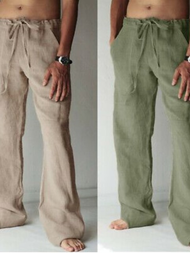  Men's Linen Pants Pants Trousers Trousers Beach Pants Pocket Drawstring Elastic Waist Solid Color Plain Pocket Outdoor Daily Streetwear Cotton Linen / Cotton Blend Fashion Sports & Outdoors Loose Fit