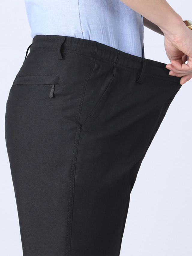  Men's Dress Pants Trousers Chinos Elastic Waist Solid Color Comfort Breathable Business Casual Daily Fashion Formal Black+Grey Black Stretchy