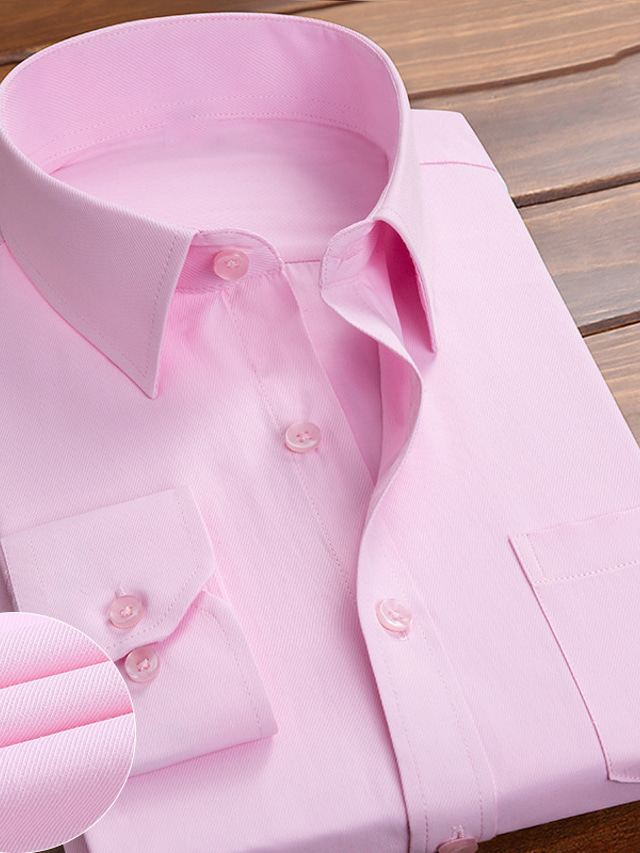  Men's Dress Shirt Waves Turndown Black White Pink Wine Navy Blue Wedding Work Long Sleeve Button-Down Clothing Apparel Business Formal Casual Wrinkle-Free