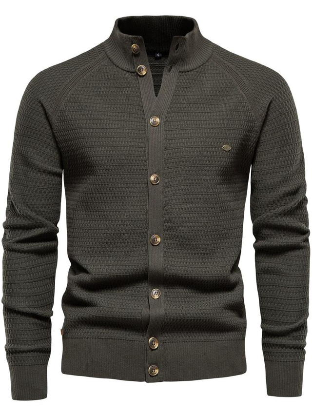  herre sweater cardigan sweater strik lomme strikket ensfarvet stander krave stilfuld vintage stil efterår forår hvid sort s m l / langærmet / rullekrave / langærmet