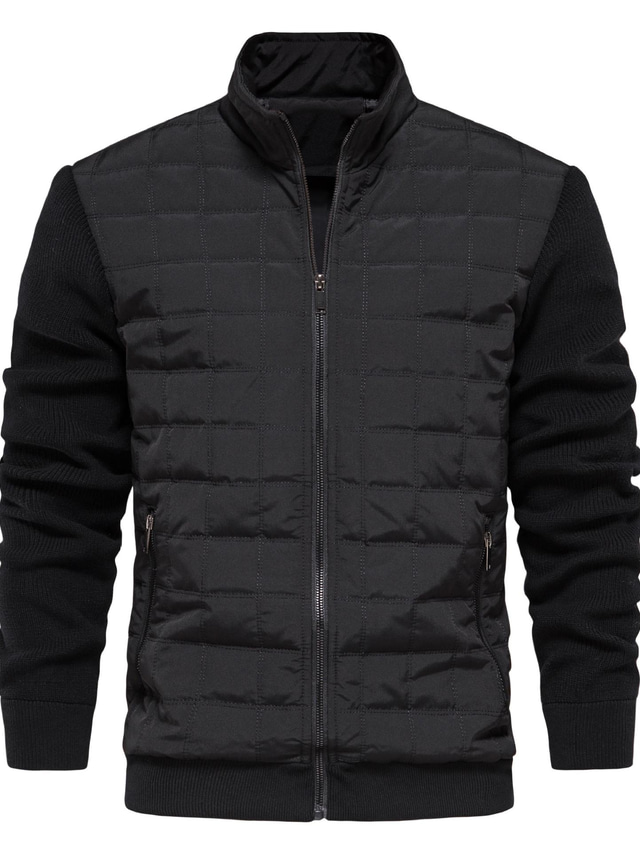  мужская куртка спортивная повседневная уличная одежда карман для улицы повседневный выход на улицу пальто из полиэстера обычный черный синий бордовый осень зима воротник-стойка на молнии стандартный