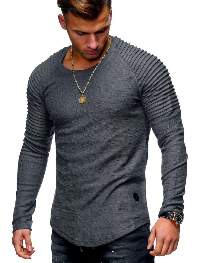  Men's T shirt Tee Basic Fashion Classic Summer Long Sleeve Black Green White khaki Grey Solid Color Crew Neck Street Casual Clothing Clothes Basic Fashion Classic