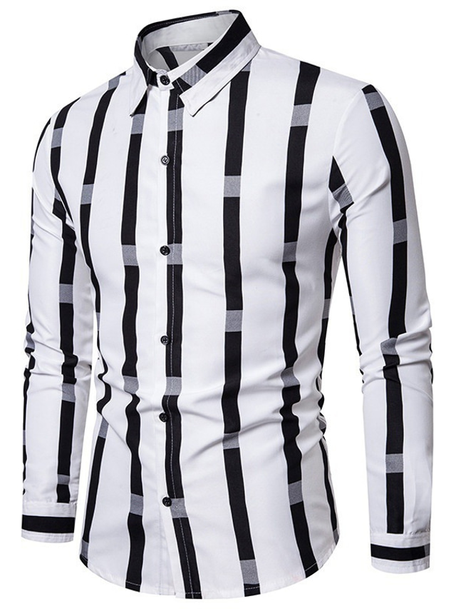  Men's Shirt Striped Turndown Wine Black White Navy Blue Print Street Daily Long Sleeve Button-Down Clothing Apparel Fashion Casual Comfortable
